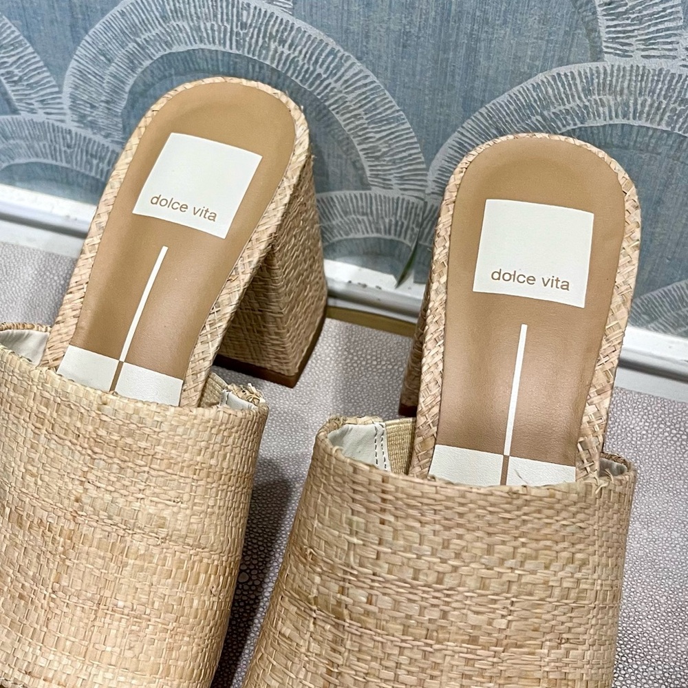 Dolce Vita Marsha Natural Raffia Slip-on Mule Block Heels, SZ 6 - Picture 5 of 8